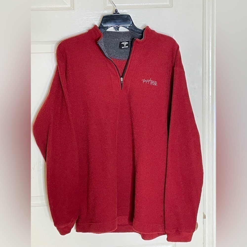 PRANA Mens Crimson Red 1/4 Zip Pullover Fleece Lined Long Sleeve Sweater MEDIUM  - Picture 8 of 11